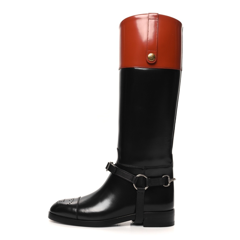 Gucci Calfskin Zelda Harness Riding Boots Black Amber